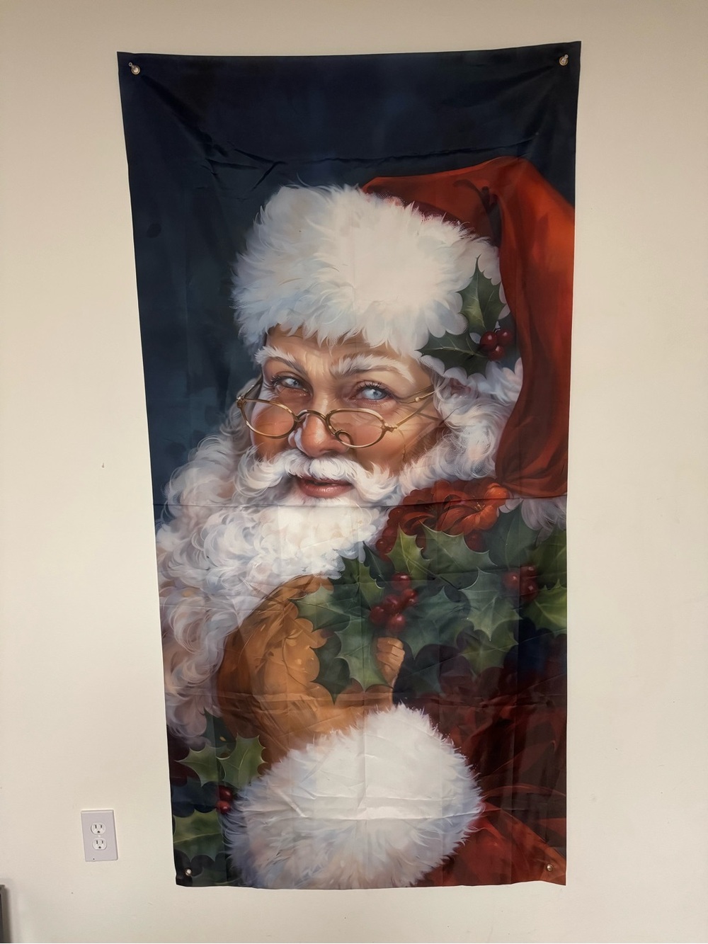 Santa Claus Holiday Wall Tapestry Banner. 70 x 35 inches.